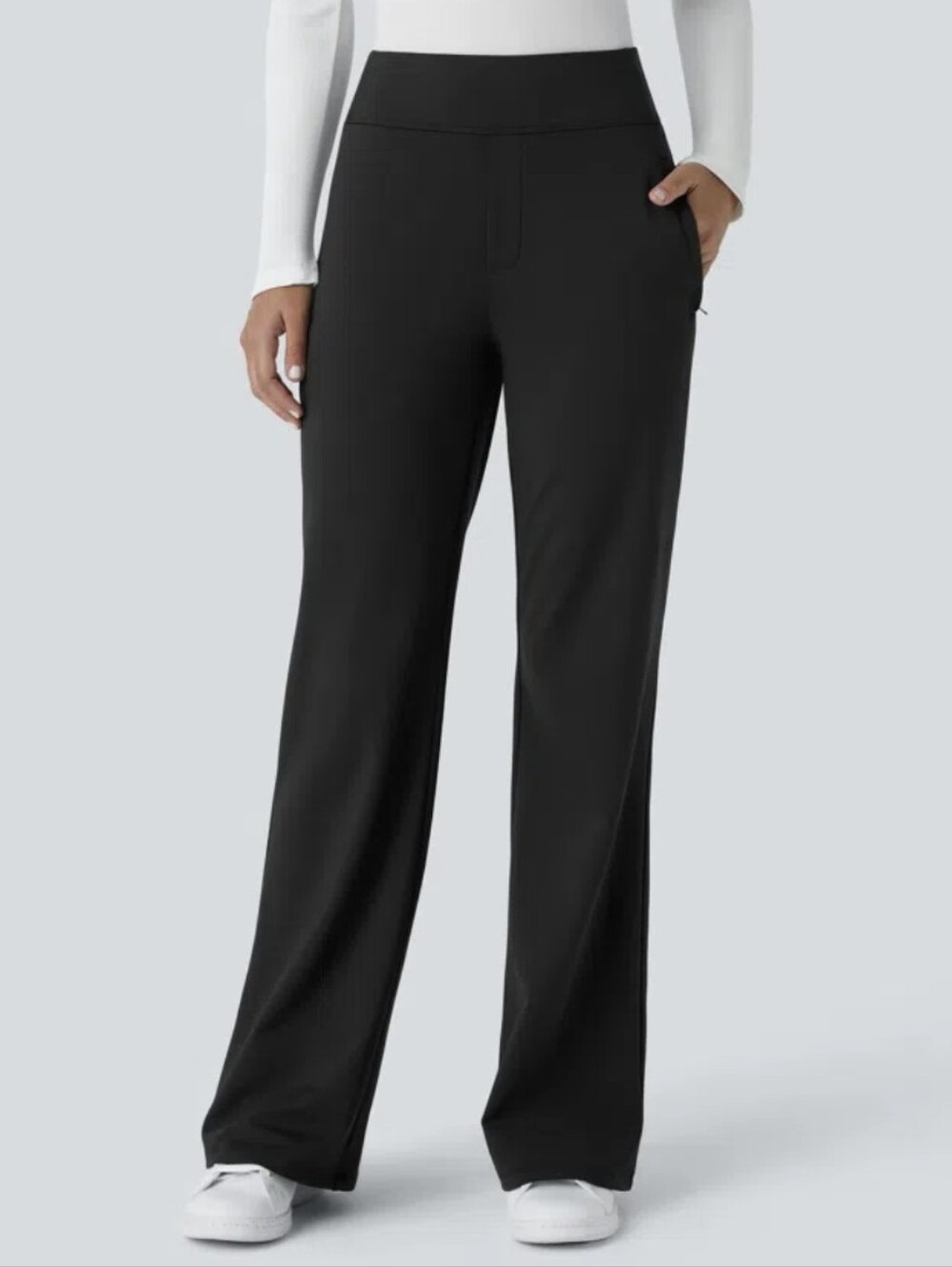 Halara Flex DayStretch Mid Rise Side Zipper Pocket Work Flare Pants Black Sz XL
